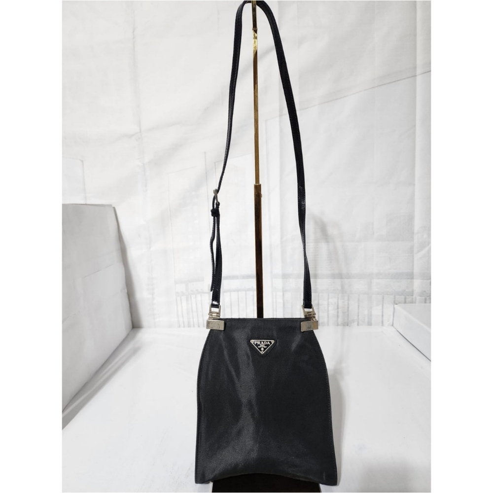 Prada Vintage Nylon/Patent Leather Small Crossbody Bag Black